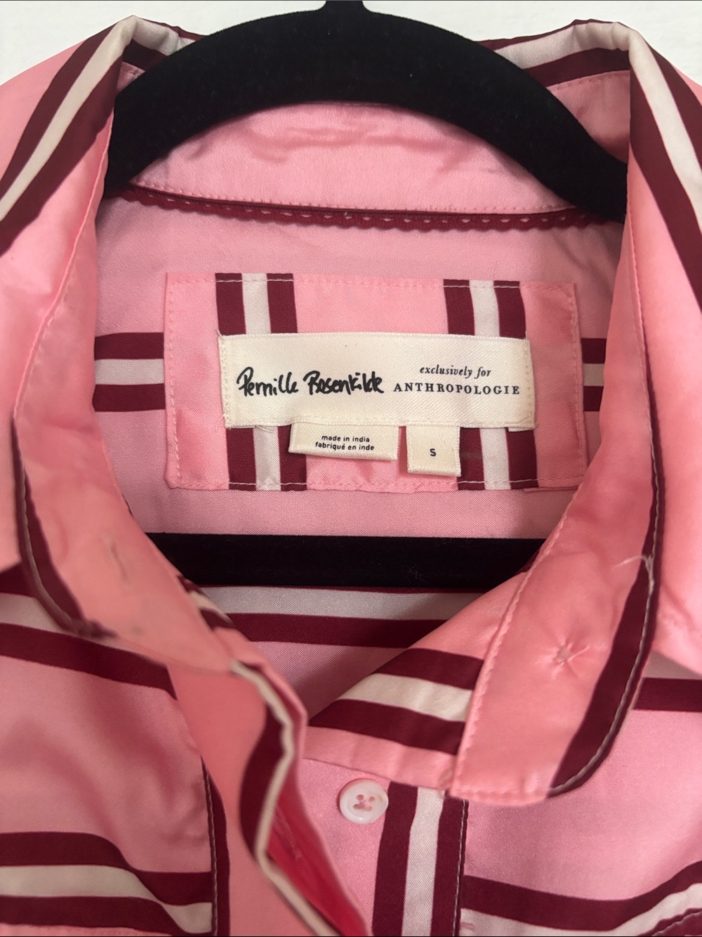 Pernille Rosenkilde for Anthropologie Puff-Sleeve Cropped Blouse, Pink Stripe, S - Picture 4 of 9